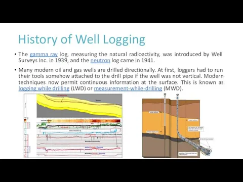 History of Well Logging The gamma ray log, measuring the