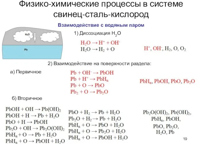 Физико-химические процессы в системе свинец-сталь-кислород Взаимодействие с водяным паром 2)