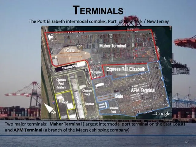 Terminals Two major terminals: Maher Terminal (largest intermodal port terminal