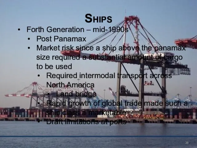 Ships Forth Generation – mid-1990s Post Panamax Market risk since