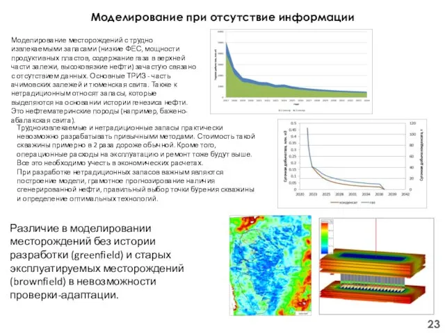 Моделирование при отсутствие информации Моделирование месторождений с трудно извлекаемыми запасами