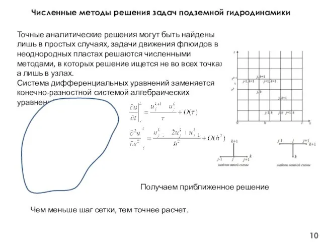 Численные методы решения задач подземной гидродинамики Точные аналитические решения могут