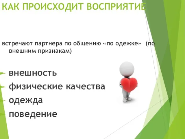 КАК ПРОИСХОДИТ ВОСПРИЯТИЕ встречают партнера по общению «по одежке» (по