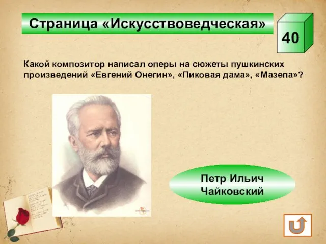 Страница «Искусствоведческая» 40 Какой композитор написал оперы на сюжеты пушкинских