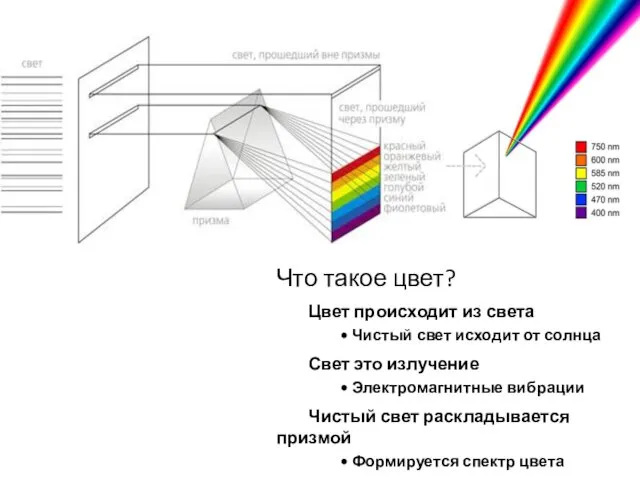 Что такое цвет? Цвет происходит из света • Чистый свет