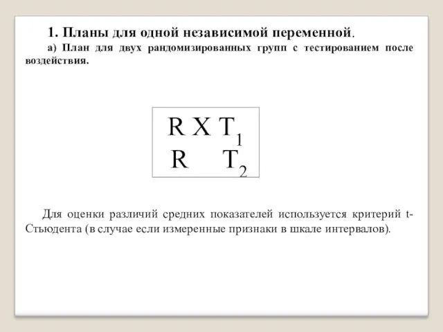 1. Планы для одной независимой переменной. а) План для двух