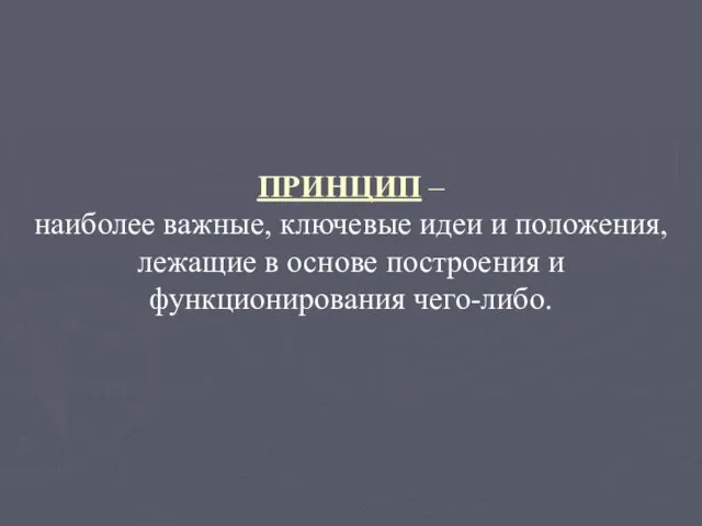 ПРИНЦИП – наиболее важные, ключевые идеи и положения, лежащие в основе построения и функционирования чего-либо.