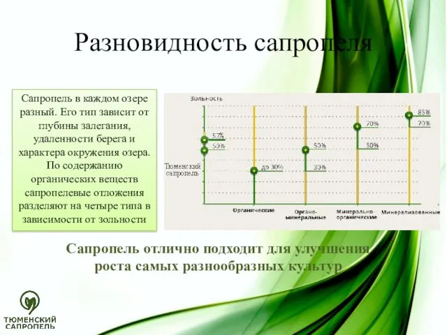 Разновидность сапропеля Сапропель в каждом озере разный. Его тип зависит