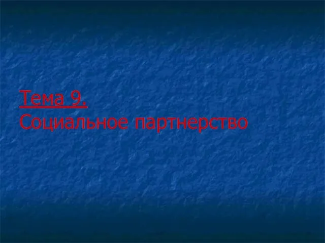 Тема 9. Социальное партнерство