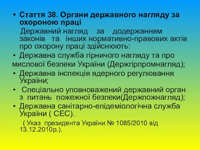 Стаття 38. Органи державного нагляду за охороною праці Державний нагляд