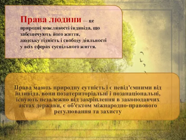 Права людини — це природні можливості індивіда, що забезпечують його