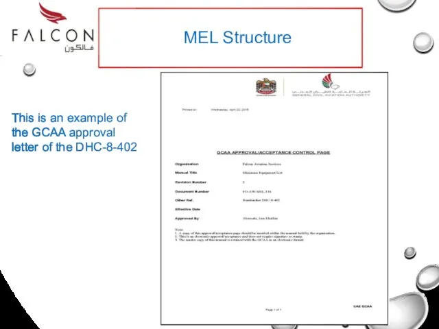 This is an example of the GCAA approval letter of the DHC-8-402 MEL Structure