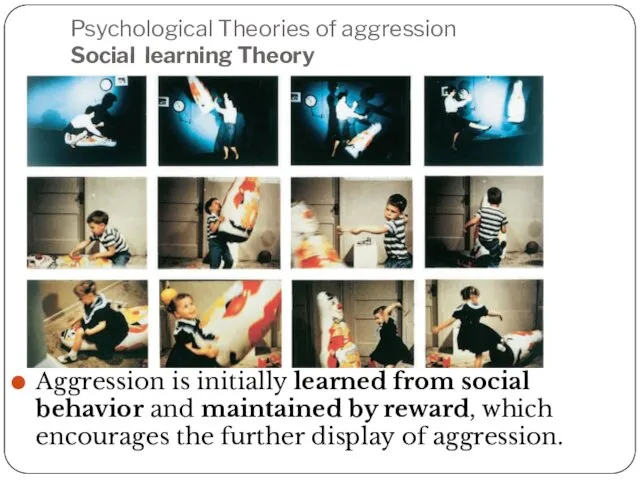 Psychological Theories of aggression Social learning Theory Aggression is initially