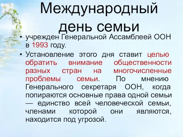 Международный день семьи учрежден Генеральной Ассамблеей ООН в 1993 году.