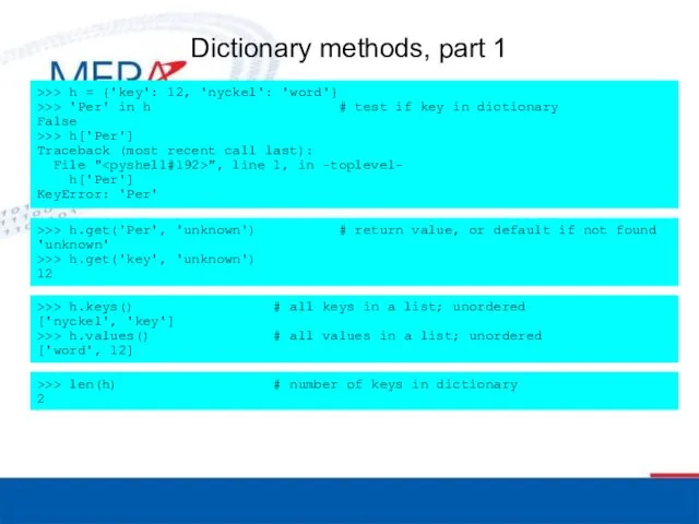 Dictionary methods, part 1