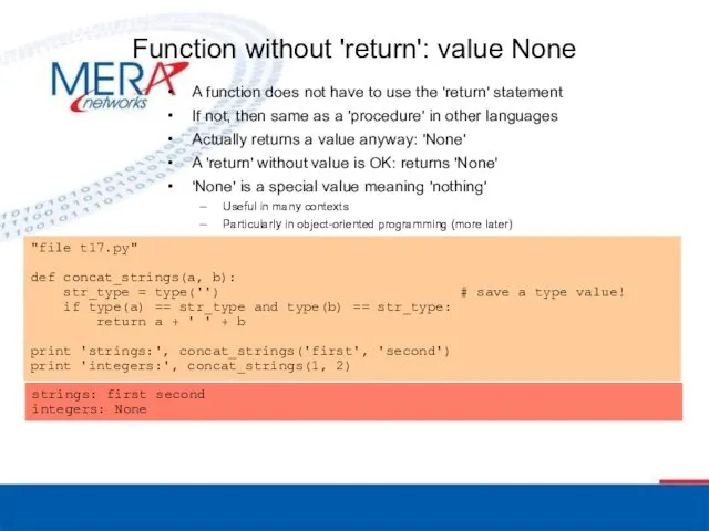 Function without 'return': value None A function does not have