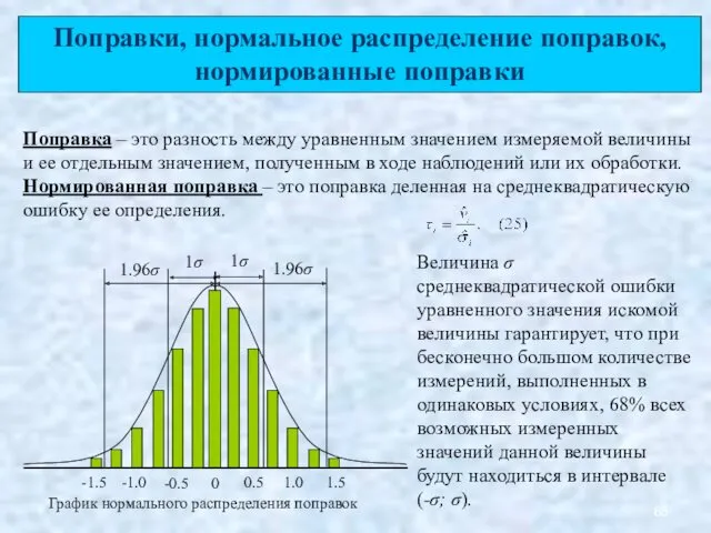 Поправки, нормальное распределение поправок, нормированные поправки Поправка – это разность между уравненным значением