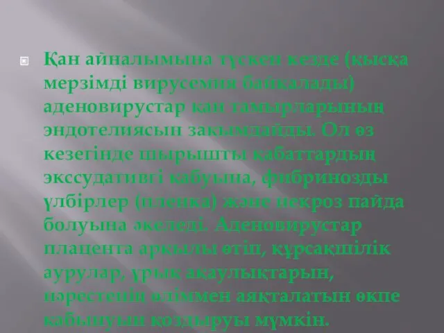 Қан айналымына түскен кезде (қысқа мерзімді вирусемия байқалады) аденовирустар қан