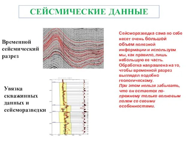 Временной сейсмический разрез Увязка скважинных данных и сейсморазведки СЕЙСМИЧЕСКИЕ ДАННЫЕ