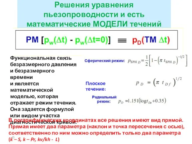 Решения уравнения пьезопроводности и есть математические МОДЕЛИ течений Функциональная связь