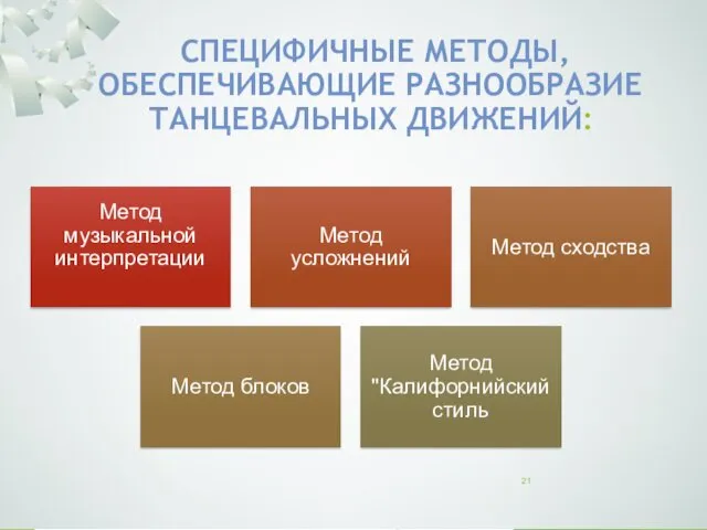 СПЕЦИФИЧНЫЕ МЕТОДЫ, ОБЕСПЕЧИВАЮЩИЕ РАЗНООБРАЗИЕ ТАНЦЕВАЛЬНЫХ ДВИЖЕНИЙ: