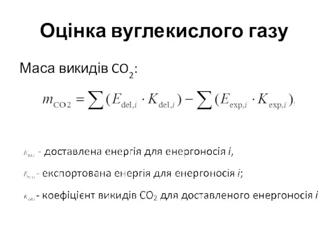 Оцінка вуглекислого газу Маса викидів CO2: