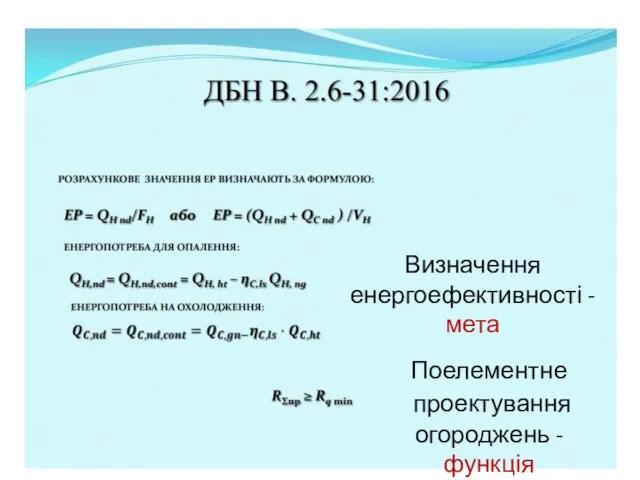 Поелементне проектування огороджень - функція Визначення енергоефективності - мета