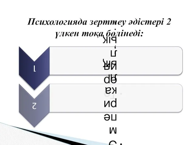 Психологияда зерттеу әдістері 2 үлкен тоқа бөлінеді: