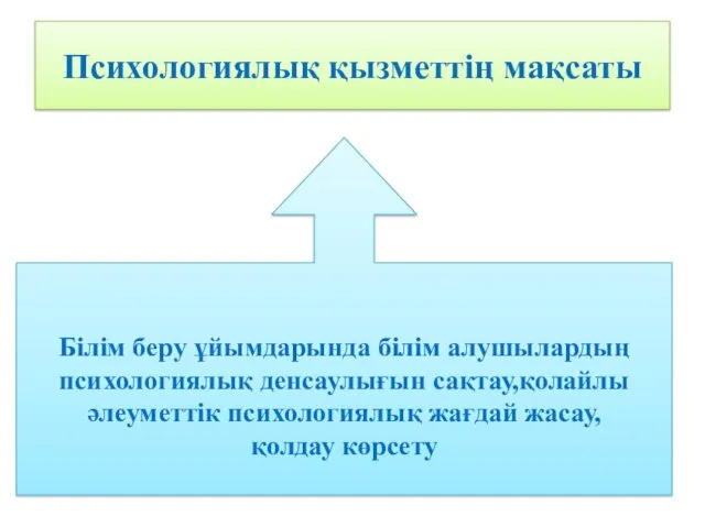 Психологиялық қызметтің мақсаты Білім беру ұйымдарында білім алушылардың психологиялық денсаулығын