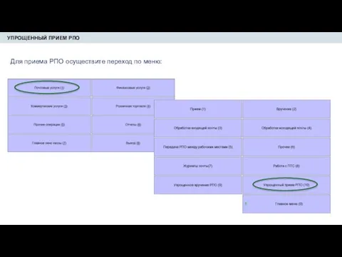 УПРОЩЕННЫЙ ПРИЕМ РПО Для приема РПО осуществите переход по меню: