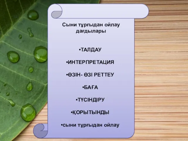 Сыни тұрғыдан ойлау дағдылары ТАЛДАУ ИНТЕРПРЕТАЦИЯ ӨЗІН- ӨЗІ РЕТТЕУ БАҒА ТҮСІНДІРУ ҚОРЫТЫНДЫ сыни тұрғыдан ойлау