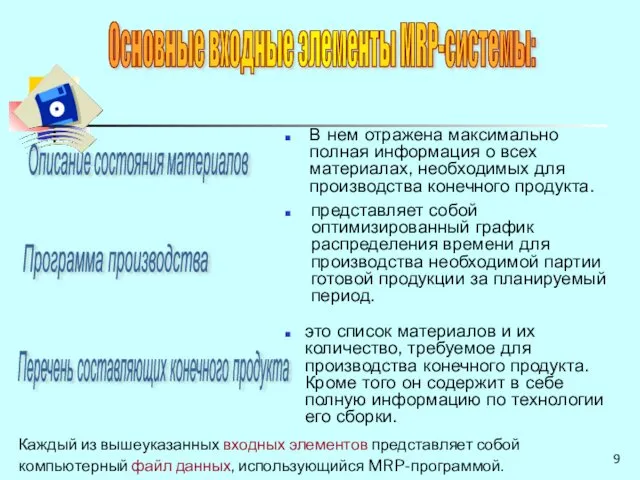 В нем отражена максимально полная информация о всех материалах, необходимых