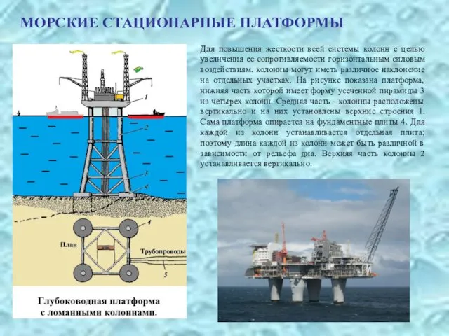 МОРСКИЕ СТАЦИОНАРНЫЕ ПЛАТФОРМЫ Для повышения жесткости всей системы колонн с