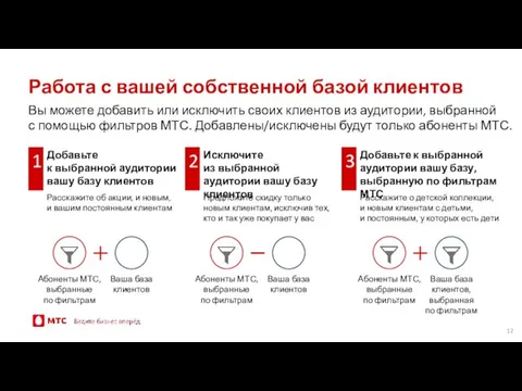 Работа с вашей собственной базой клиентов Вы можете добавить или