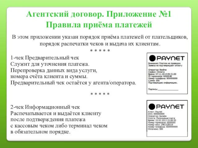 Агентский договор. Приложение №1 Правила приёма платежей В этом приложении