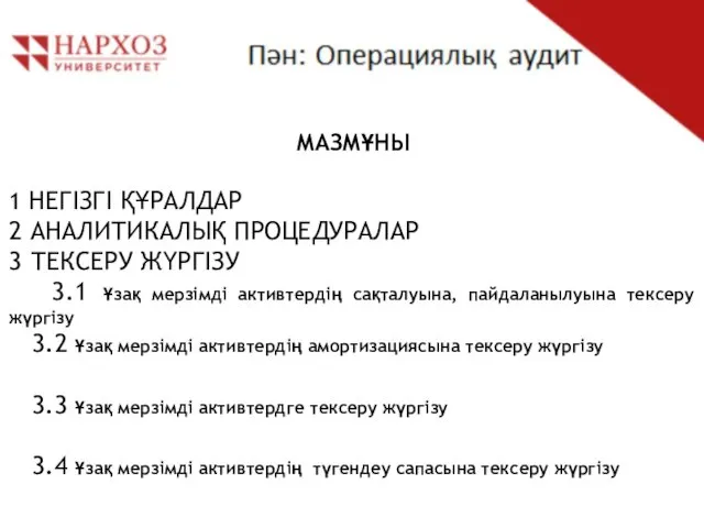 МАЗМҰНЫ 1 НЕГІЗГІ ҚҰРАЛДАР 2 АНАЛИТИКАЛЫҚ ПРОЦЕДУРАЛАР 3 ТЕКСЕРУ ЖҮРГІЗУ