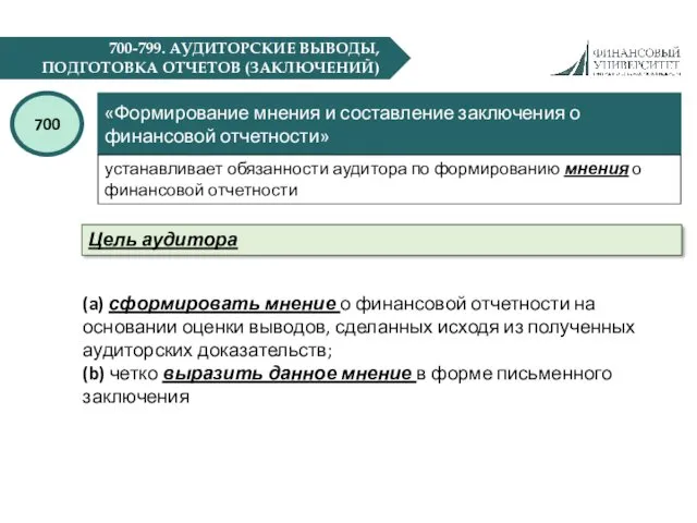 700-799. АУДИТОРСКИЕ ВЫВОДЫ, ПОДГОТОВКА ОТЧЕТОВ (ЗАКЛЮЧЕНИЙ) «Формирование мнения и составление