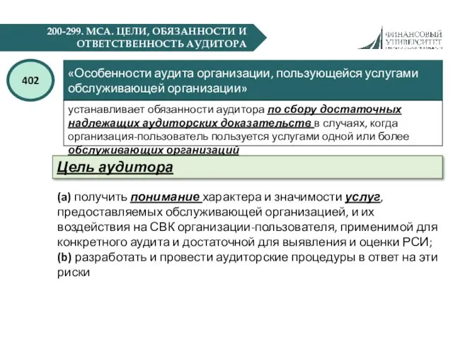 200-299. МСА. ЦЕЛИ, ОБЯЗАННОСТИ И ОТВЕТСТВЕННОСТЬ АУДИТОРА «Особенности аудита организации,