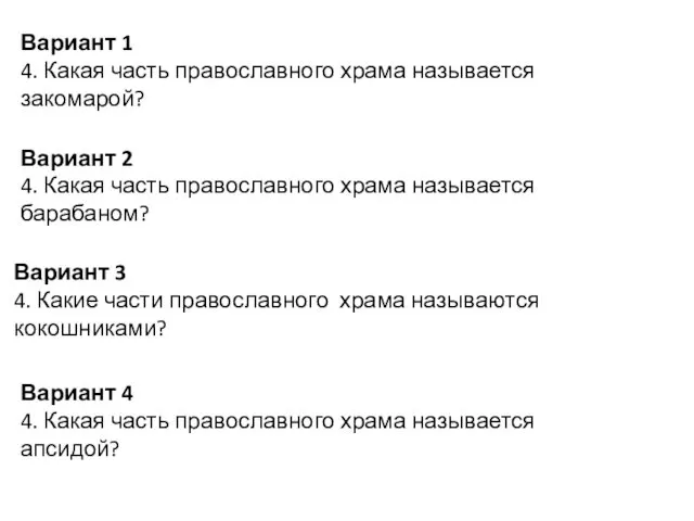 Вариант 1 4. Какая часть православного храма называется закомарой? Вариант