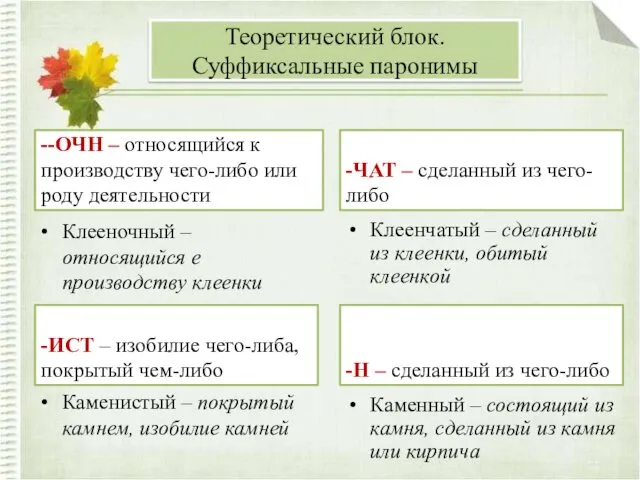 --ОЧН – относящийся к производству чего-либо или роду деятельности Клееночный