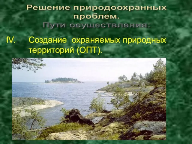 Создание охраняемых природных территорий (ОПТ).