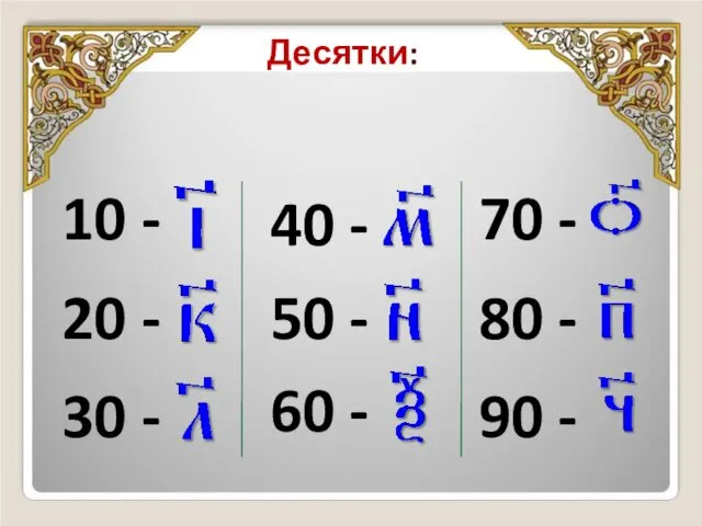 Десятки: 10 - 20 - 30 - 40 - 50