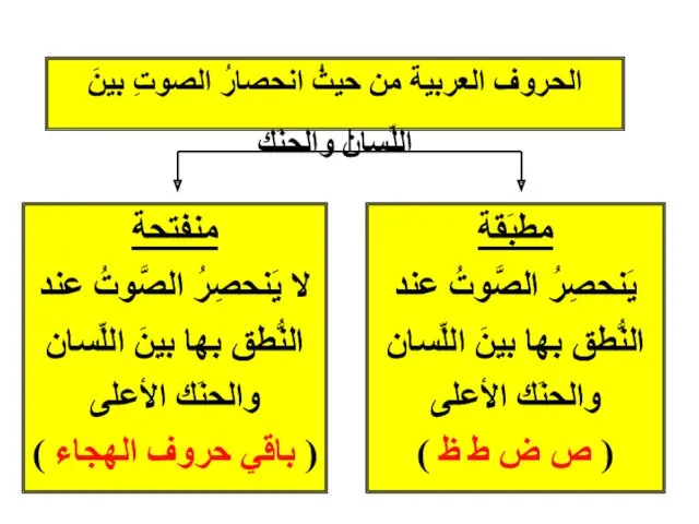 الحروف العربية من حيثُ انحصارُ الصوتِ بينَ اللِّسانِ والحنَك مطبَقة