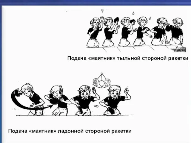 . Подача «маятник» тыльной стороной ракетки Подача «маятник» ладонной стороной ракетки