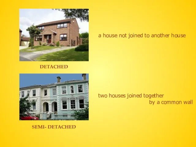 DETACHED SEMI- DETACHED a house not joined to another house