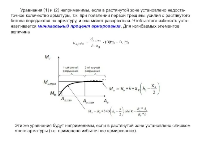 Уравнения (1) и (2) неприменимы, если в растянутой зоне установлено