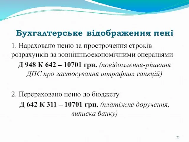 Бухгалтерське відображення пені 1. Нараховано пеню за прострочення строків розрахунків