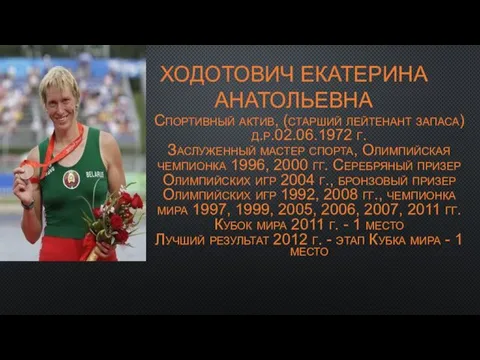 ХОДОТОВИЧ ЕКАТЕРИНА АНАТОЛЬЕВНА Спортивный актив, (старший лейтенант запаса) д.р.02.06.1972 г.