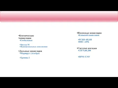 Космические навигации Глобальные Цикода М Функциональные дополнения Дальные навигации Маршрут