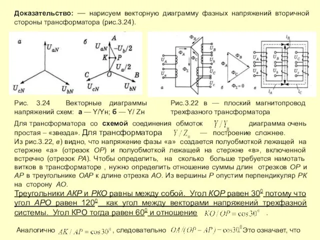 Доказательство: — нарисуем векторную диаграмму фазных напряжений вторичной стороны трансформатора